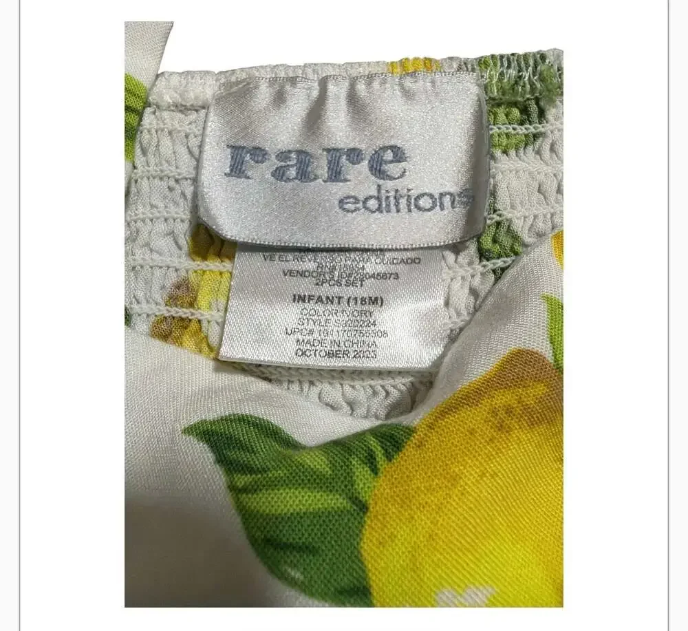 Rare Editions Infant Girl's 2-Piece Lemon Print Ruffle Top and Shorts Set